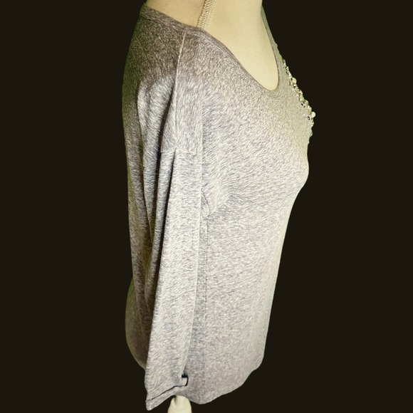 J. Crew Heathered Gray Crystal & Sequin Bejeweled 3/4 Sleeve Tee Shirt Size XS - Picture 5 of 11